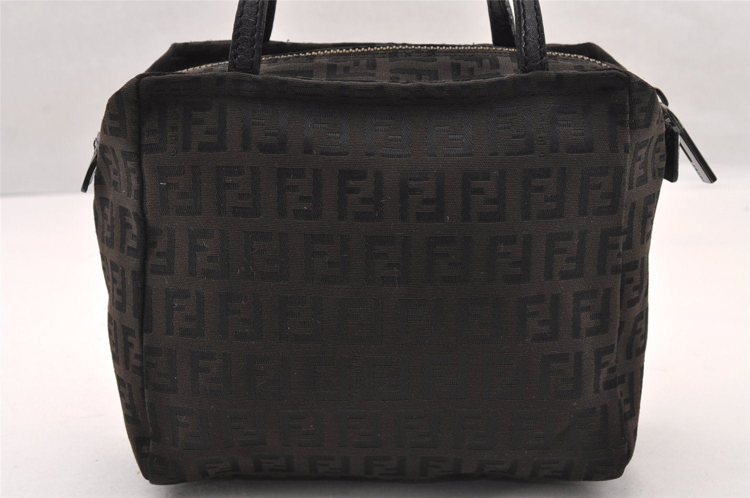 Authentic FENDI Vintage Zucchino Hand Bag Purse Canvas Leather Brown 4873I