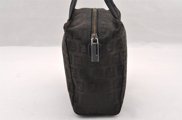 Authentic FENDI Vintage Zucchino Hand Bag Purse Canvas Leather Brown 4873I