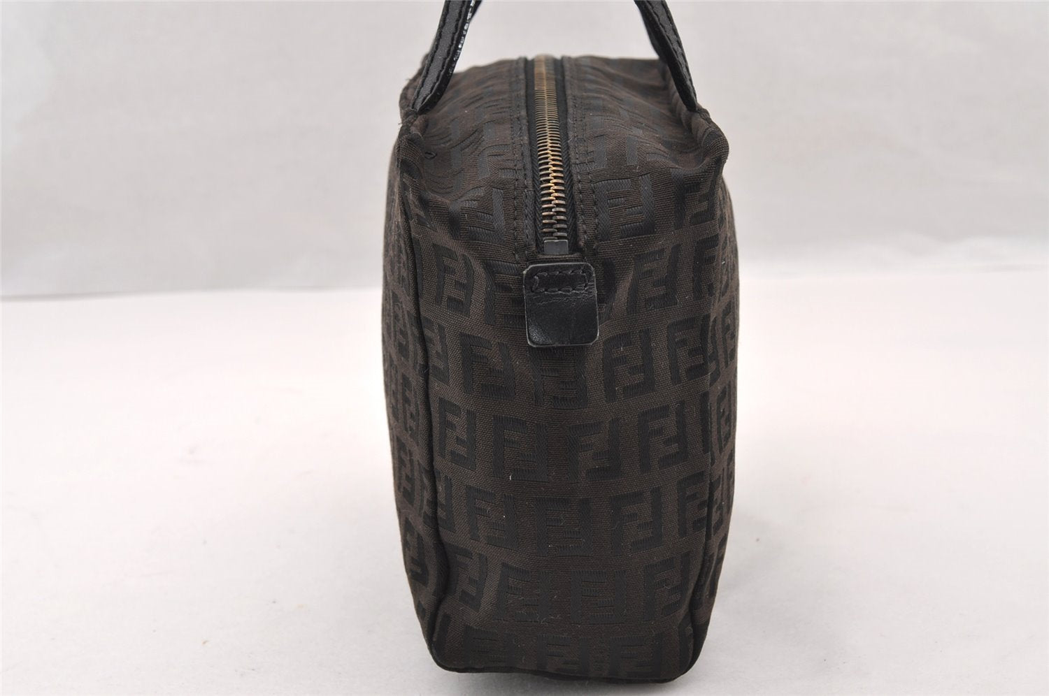 Authentic FENDI Vintage Zucchino Hand Bag Purse Canvas Leather Brown 4873I