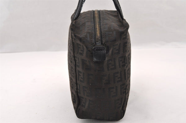 Authentic FENDI Vintage Zucchino Hand Bag Purse Canvas Leather Brown 4873I