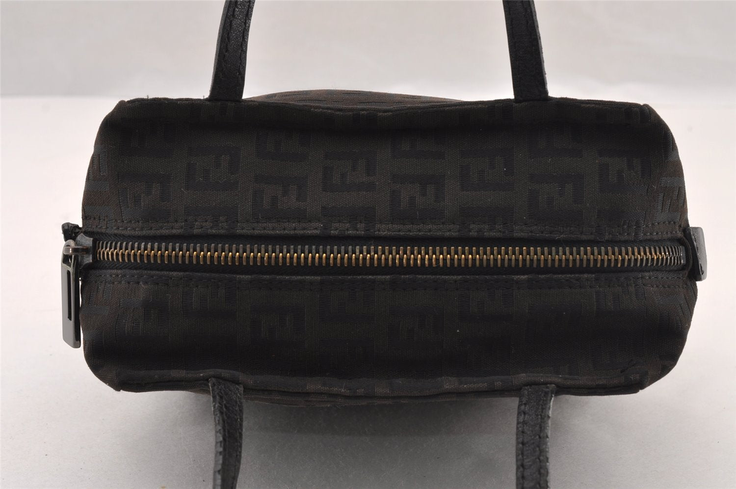 Authentic FENDI Vintage Zucchino Hand Bag Purse Canvas Leather Brown 4873I