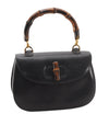 Authentic GUCCI Vintage Bamboo Shoulder Hand Bag Purse Leather Navy Blue 4875F