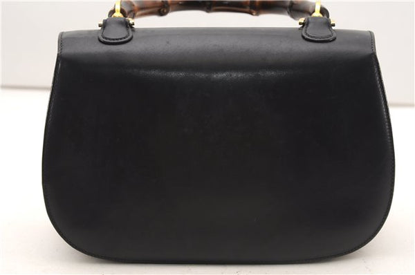 Authentic GUCCI Vintage Bamboo Shoulder Hand Bag Purse Leather Navy Blue 4875F