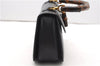 Authentic GUCCI Vintage Bamboo Shoulder Hand Bag Purse Leather Navy Blue 4875F