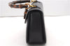 Authentic GUCCI Vintage Bamboo Shoulder Hand Bag Purse Leather Navy Blue 4875F