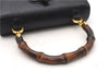 Authentic GUCCI Vintage Bamboo Shoulder Hand Bag Purse Leather Navy Blue 4875F