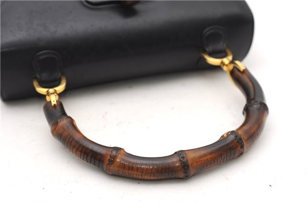 Authentic GUCCI Vintage Bamboo Shoulder Hand Bag Purse Leather Navy Blue 4875F