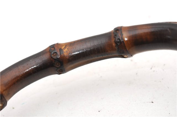 Authentic GUCCI Vintage Bamboo Shoulder Hand Bag Purse Leather Navy Blue 4875F