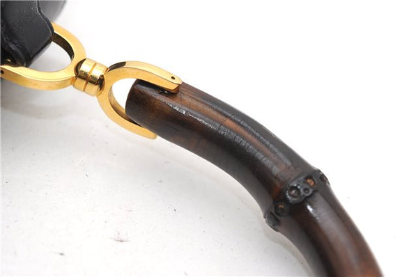 Authentic GUCCI Vintage Bamboo Shoulder Hand Bag Purse Leather Navy Blue 4875F