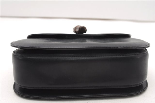 Authentic GUCCI Vintage Bamboo Shoulder Hand Bag Purse Leather Navy Blue 4875F