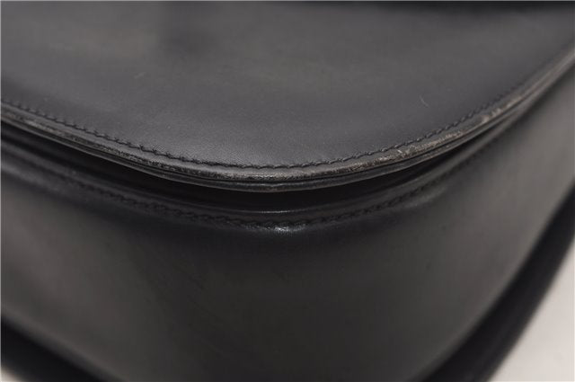 Authentic GUCCI Vintage Bamboo Shoulder Hand Bag Purse Leather Navy Blue 4875F