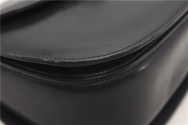 Authentic GUCCI Vintage Bamboo Shoulder Hand Bag Purse Leather Navy Blue 4875F