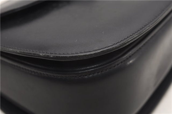 Authentic GUCCI Vintage Bamboo Shoulder Hand Bag Purse Leather Navy Blue 4875F