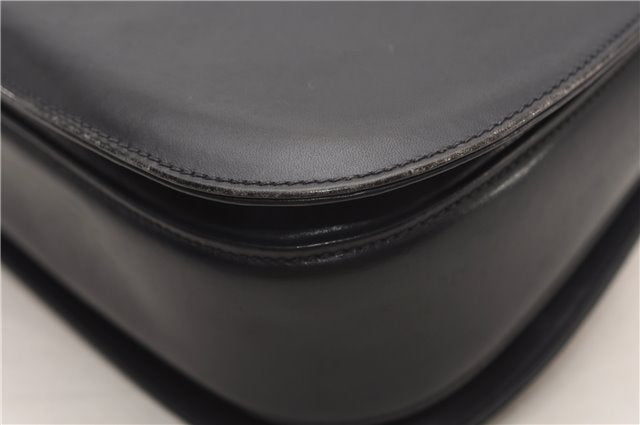 Authentic GUCCI Vintage Bamboo Shoulder Hand Bag Purse Leather Navy Blue 4875F