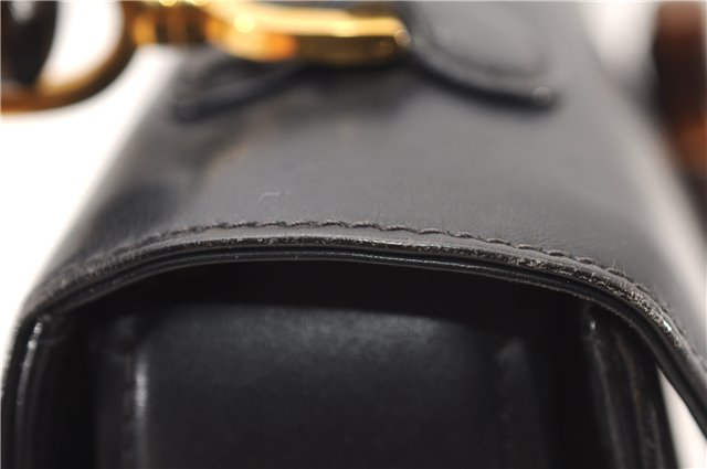 Authentic GUCCI Vintage Bamboo Shoulder Hand Bag Purse Leather Navy Blue 4875F