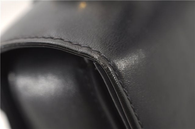 Authentic GUCCI Vintage Bamboo Shoulder Hand Bag Purse Leather Navy Blue 4875F