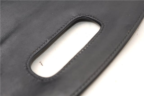 Authentic GUCCI Vintage Bamboo Shoulder Hand Bag Purse Leather Navy Blue 4875F