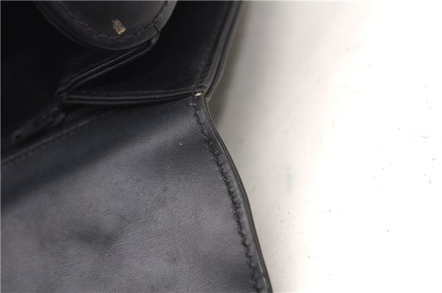 Authentic GUCCI Vintage Bamboo Shoulder Hand Bag Purse Leather Navy Blue 4875F