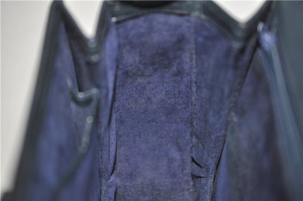 Authentic GUCCI Vintage Bamboo Shoulder Hand Bag Purse Leather Navy Blue 4875F