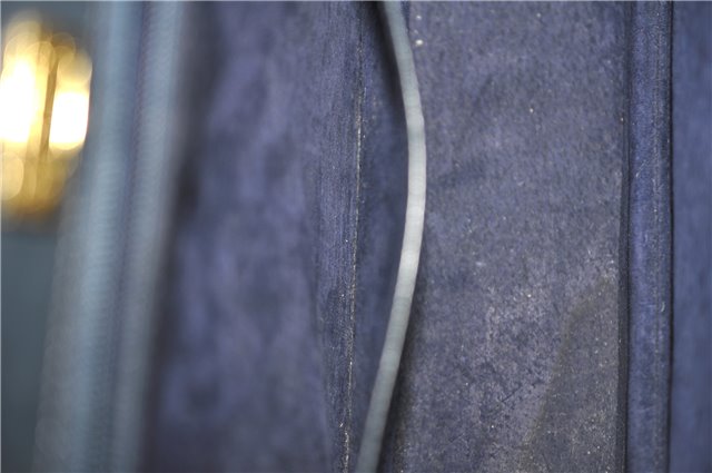 Authentic GUCCI Vintage Bamboo Shoulder Hand Bag Purse Leather Navy Blue 4875F