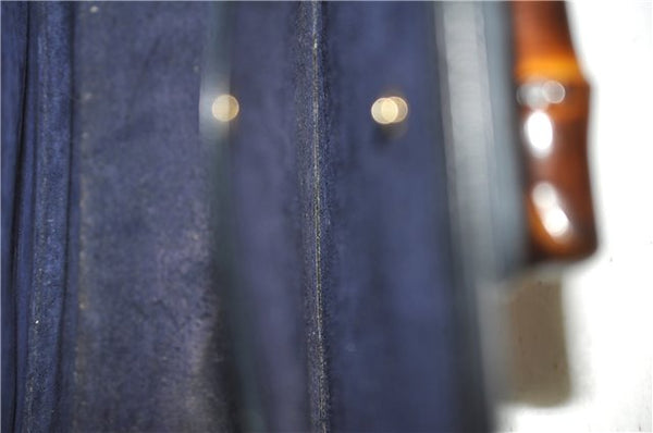 Authentic GUCCI Vintage Bamboo Shoulder Hand Bag Purse Leather Navy Blue 4875F