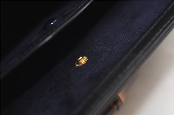 Authentic GUCCI Vintage Bamboo Shoulder Hand Bag Purse Leather Navy Blue 4875F