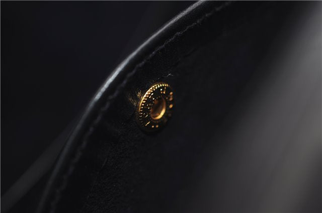 Authentic GUCCI Vintage Bamboo Shoulder Hand Bag Purse Leather Navy Blue 4875F