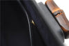 Authentic GUCCI Vintage Bamboo Shoulder Hand Bag Purse Leather Navy Blue 4875F