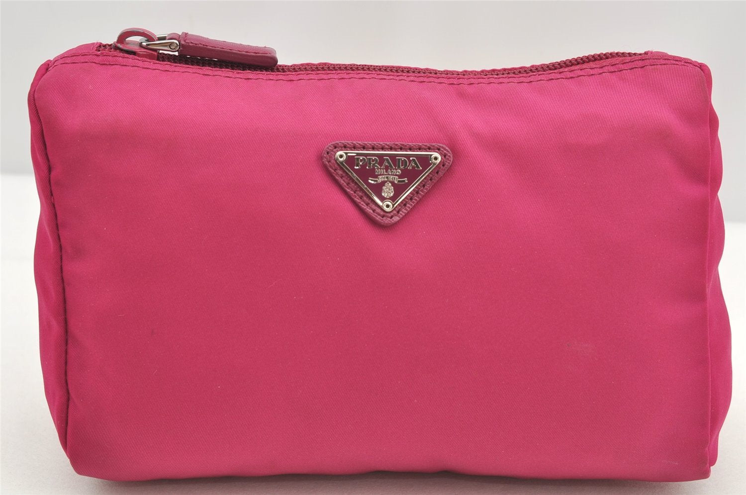 Authentic PRADA Vintage Nylon Tessuto Saffiano Leather Pouch Purse Pink 4875I