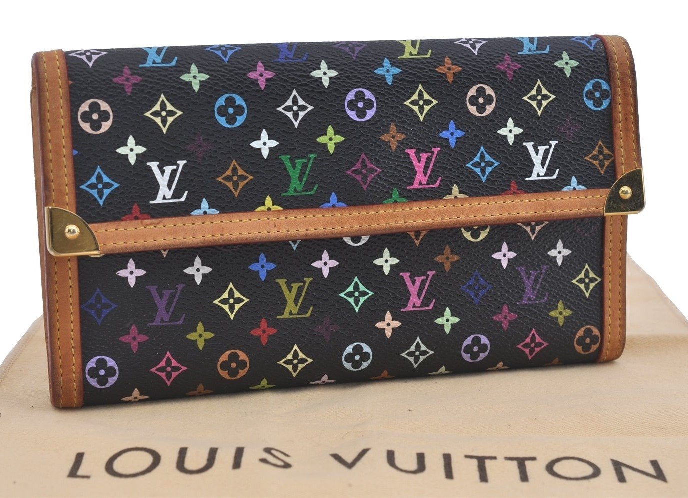 Louis Vuitton Monogram Multicolor Porte Tresor International Wallet Black 4880I