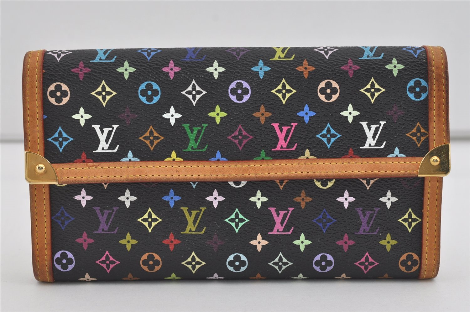Louis Vuitton Monogram Multicolor Porte Tresor International Wallet Black 4880I