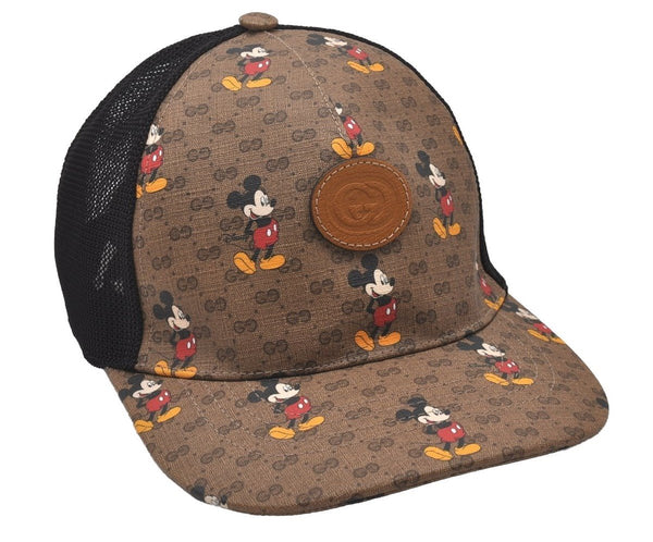 Authentic GUCCI Micro GG PVC Leather Disney Cap Size M 602979 Brown 4881I