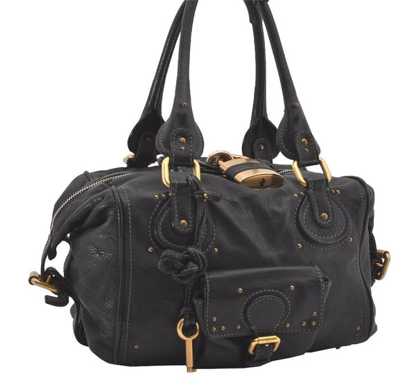 Authentic Chloe Paddington Vintage Leather Shoulder Hand Bag Purse Black 4882I