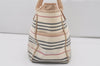 Authentic BURBERRY Stripe Canvas Leather Shoulder Hand Tote Bag White 4883I