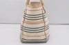 Authentic BURBERRY Stripe Canvas Leather Shoulder Hand Tote Bag White 4883I