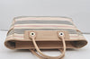 Authentic BURBERRY Stripe Canvas Leather Shoulder Hand Tote Bag White 4883I