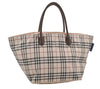 Authentic BURBERRY BLUE LABEL Check Hand Tote Bag Nylon Leather White 4885I