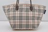 Authentic BURBERRY BLUE LABEL Check Hand Tote Bag Nylon Leather White 4885I