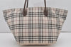 Authentic BURBERRY BLUE LABEL Check Hand Tote Bag Nylon Leather White 4885I