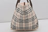 Authentic BURBERRY BLUE LABEL Check Hand Tote Bag Nylon Leather White 4885I