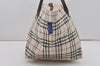 Authentic BURBERRY BLUE LABEL Check Hand Tote Bag Nylon Leather White 4885I