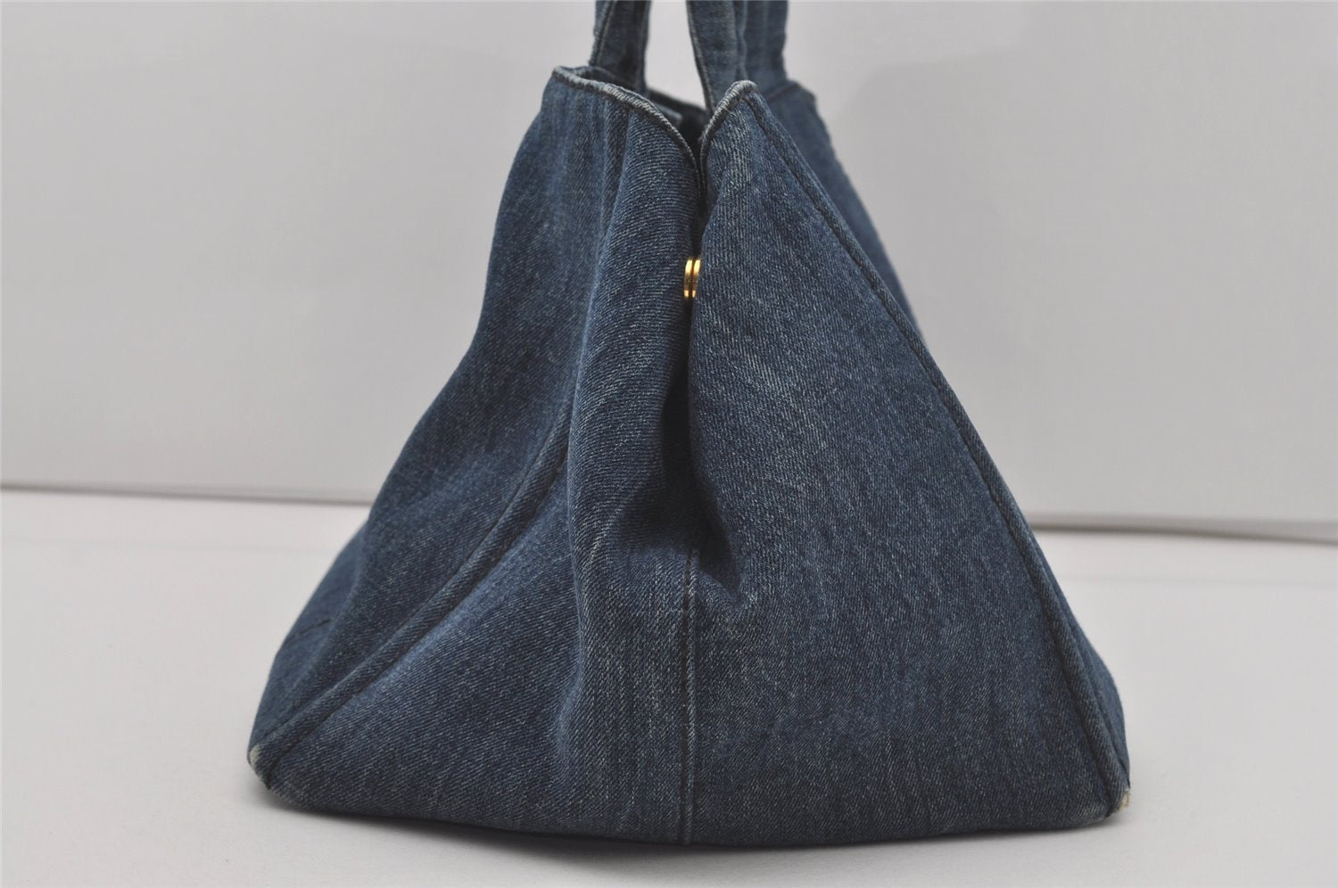 Authentic PRADA Canapa L Vintage Tote Hand Bag Denim Blue 4889I