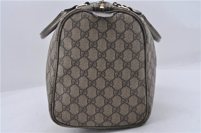 Auth GUCCI Vintage Hand Boston Bag GG PVC Leather 193603 Brown Silver Gray 4890D