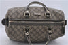 Auth GUCCI Vintage Hand Boston Bag GG PVC Leather 193603 Brown Silver Gray 4890D