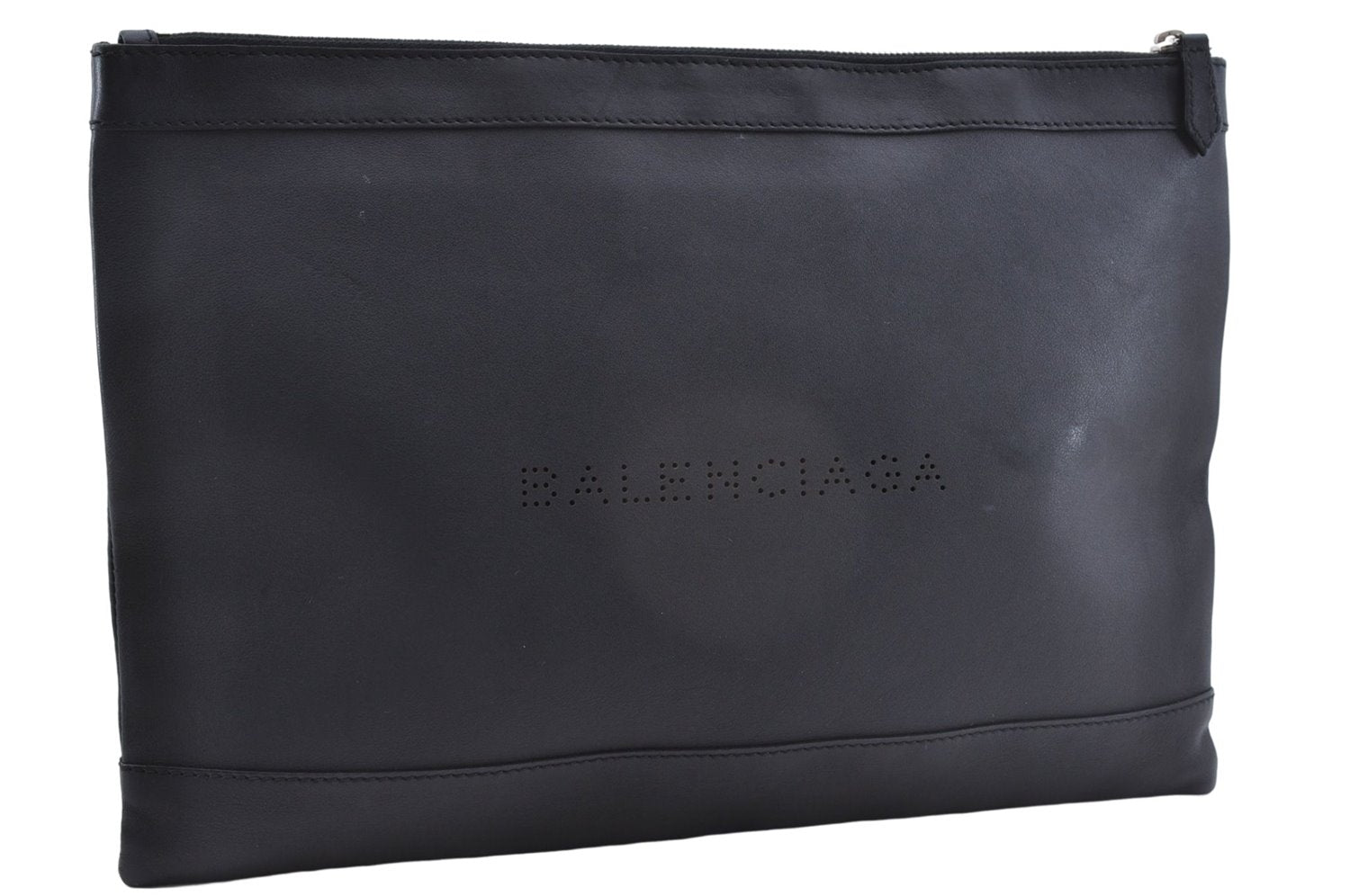 Authentic BALENCIAGA Navy Clip L Clutch Bag Purse Leather 373840 Black 4890E