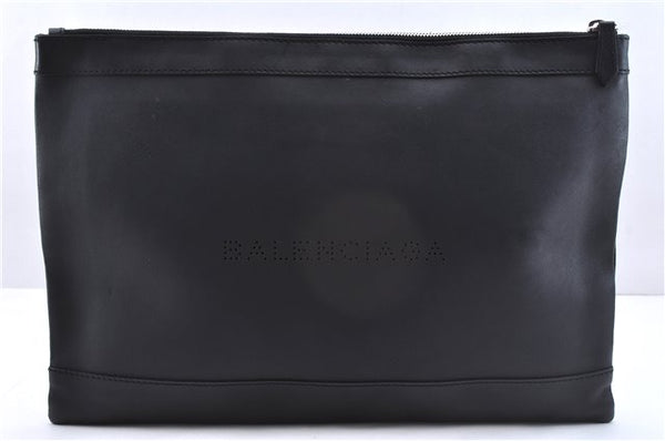 Authentic BALENCIAGA Navy Clip L Clutch Bag Purse Leather 373840 Black 4890E