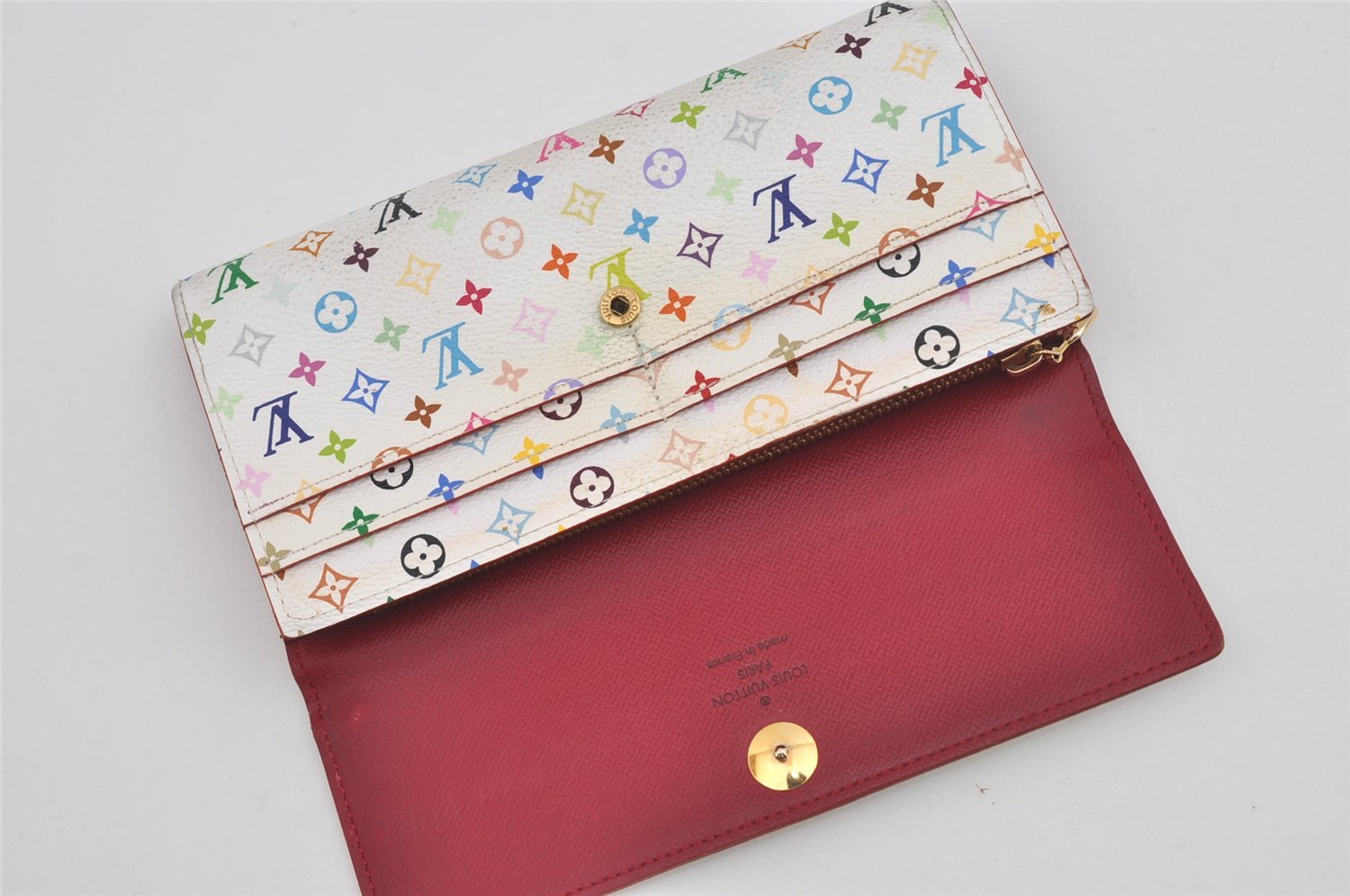 Auth Louis Vuitton Monogram Multicolor Portefeuille Sarah Wallet M93745 LV 4890I