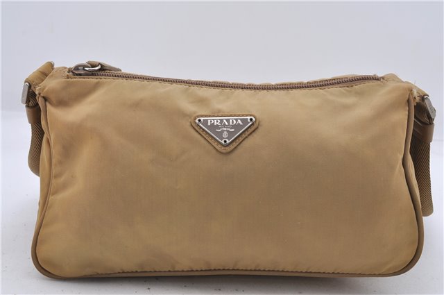 Authentic PRADA Nylon Leather Shoulder Cross Body Bag Purse Beige 4892D