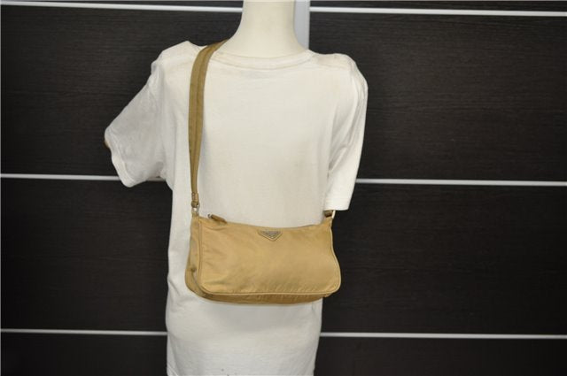 Authentic PRADA Nylon Leather Shoulder Cross Body Bag Purse Beige 4892D