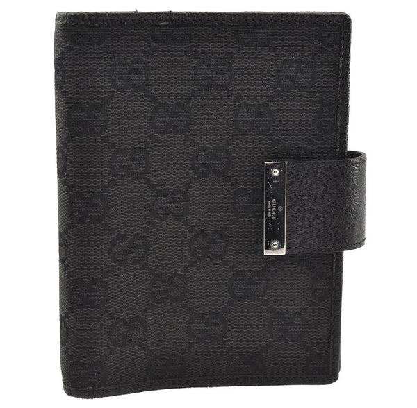 Authentic GUCCI Agenda Notebook Cover Purse GG Canvas Leather 115240 Black 4892I